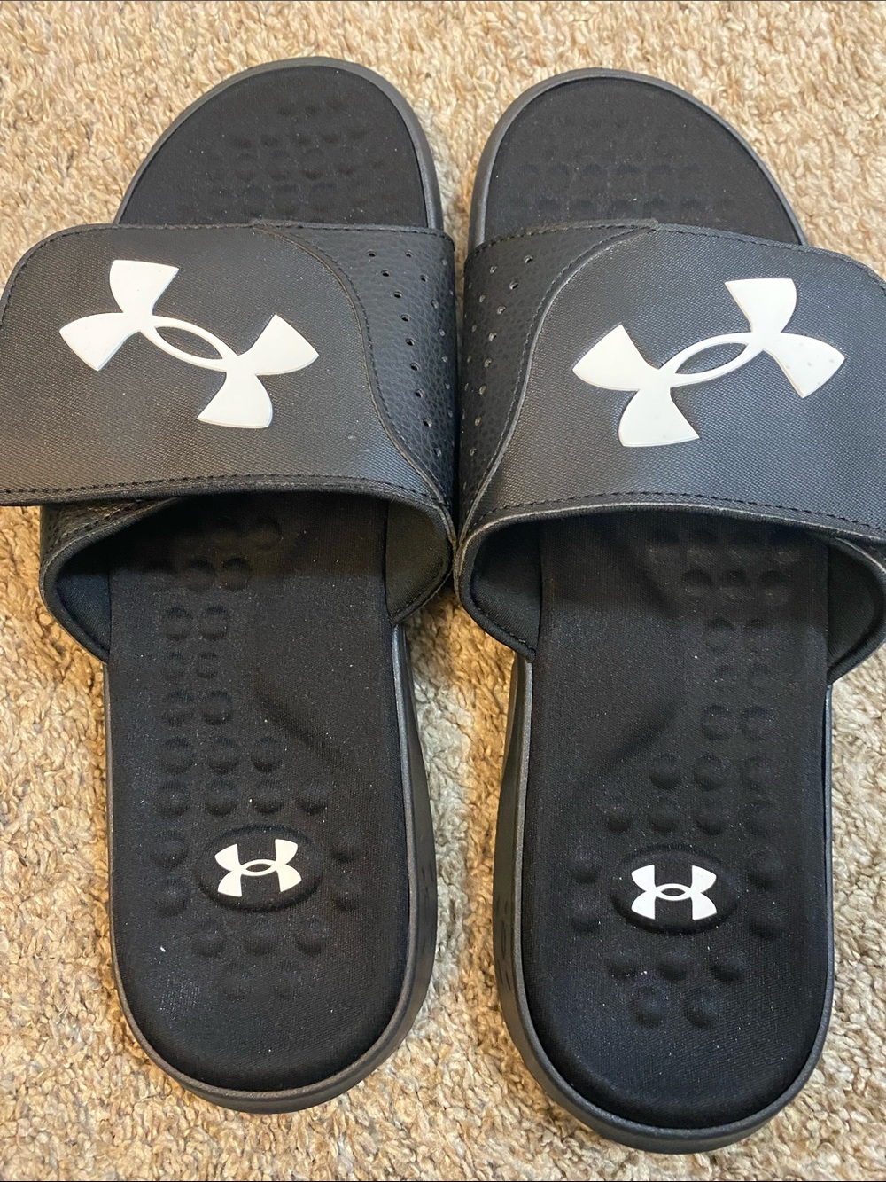 Under Armour Black men’s ' Slide Sandals with White Logos